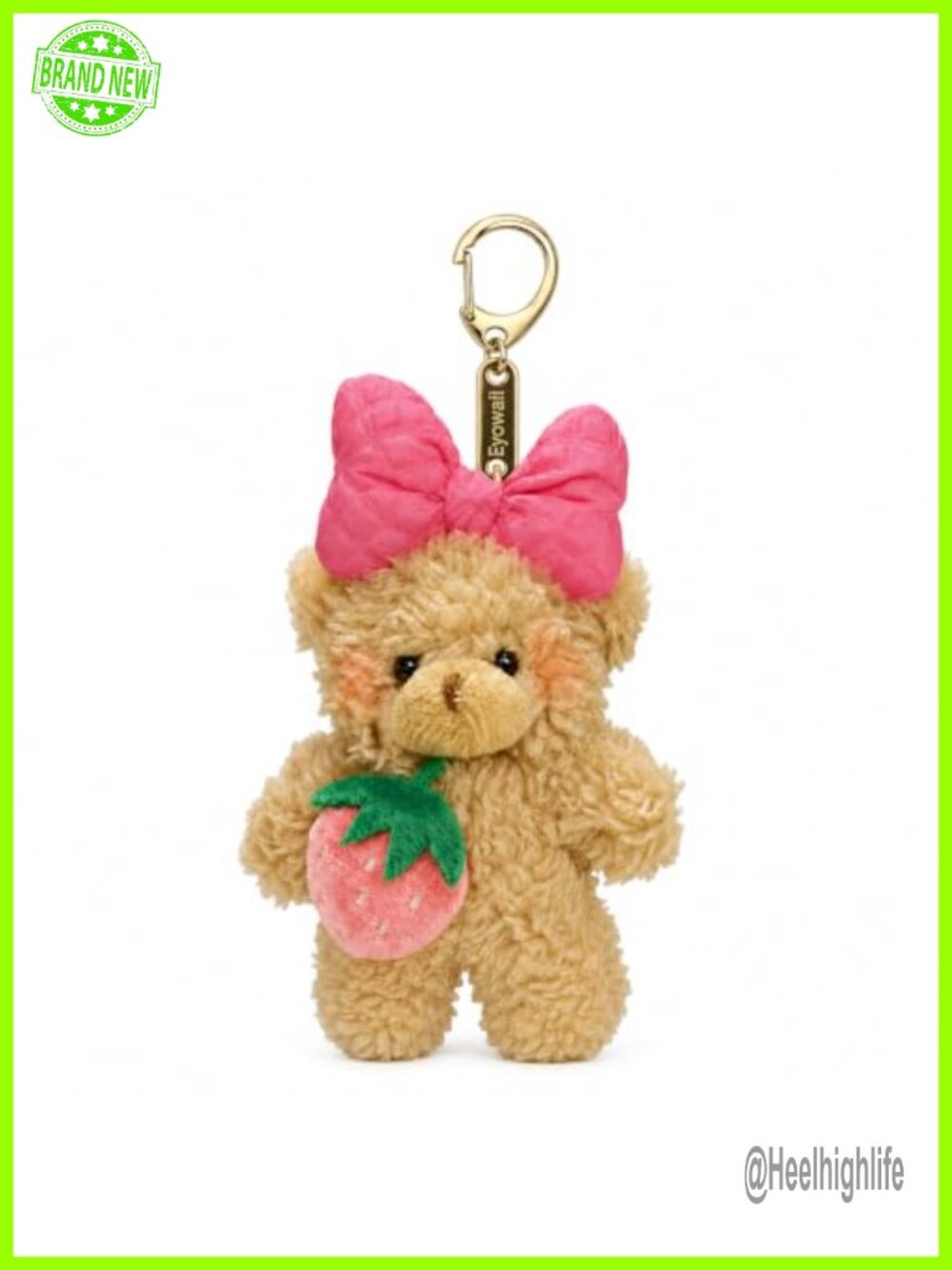 Plush Teddy Bear Bag Charm Gold-Tone Lobster Clasp Keychain Purse Accessory